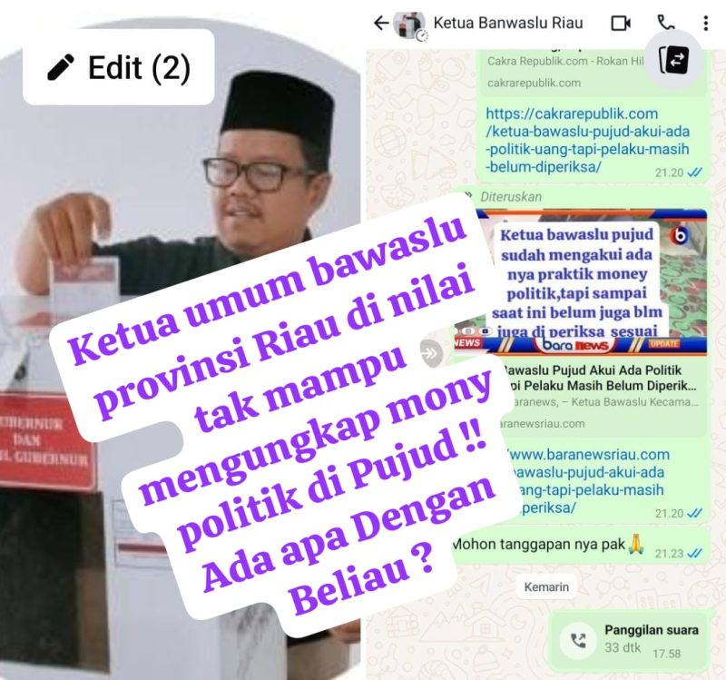 Persoalan Ketua Bawaslu Pujud Akui Ada Politik Uang, Tapi Pelaku Masih Belum Diperiksa