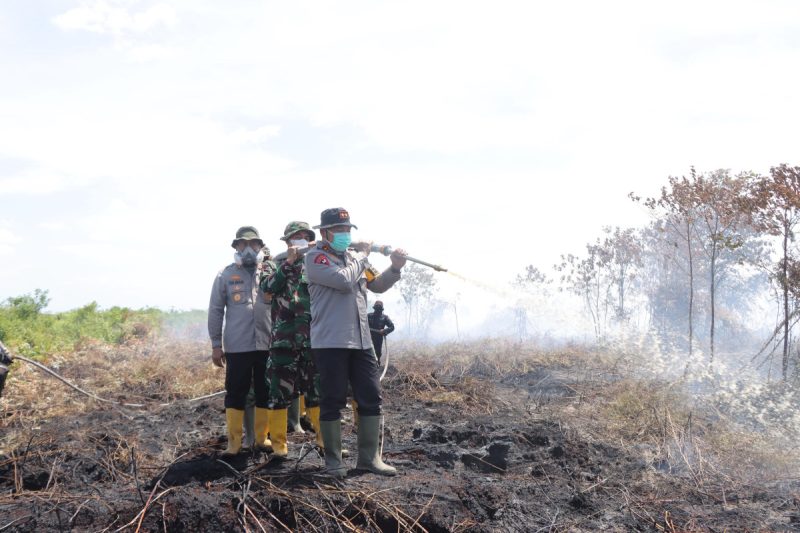 Kapolda Riau Pimpin Pemadaman dan Pendinginan Api di Rohil, Himbau Jangan Bakar Lahan 