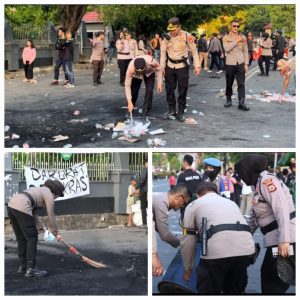 Personel Polres Maros Gelar Aksi Bersih-Bersih Pasca Unjuk Rasa