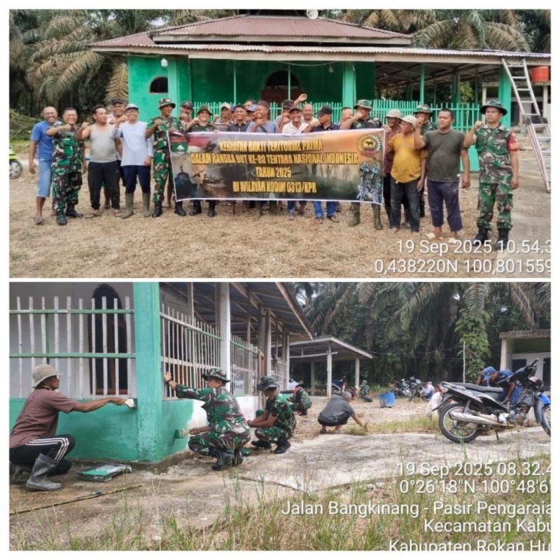 Jelang HUT TNI ke-80, Koramil 0313-08/TDN Gelar Karya Bakti Cat Bersih Mushola